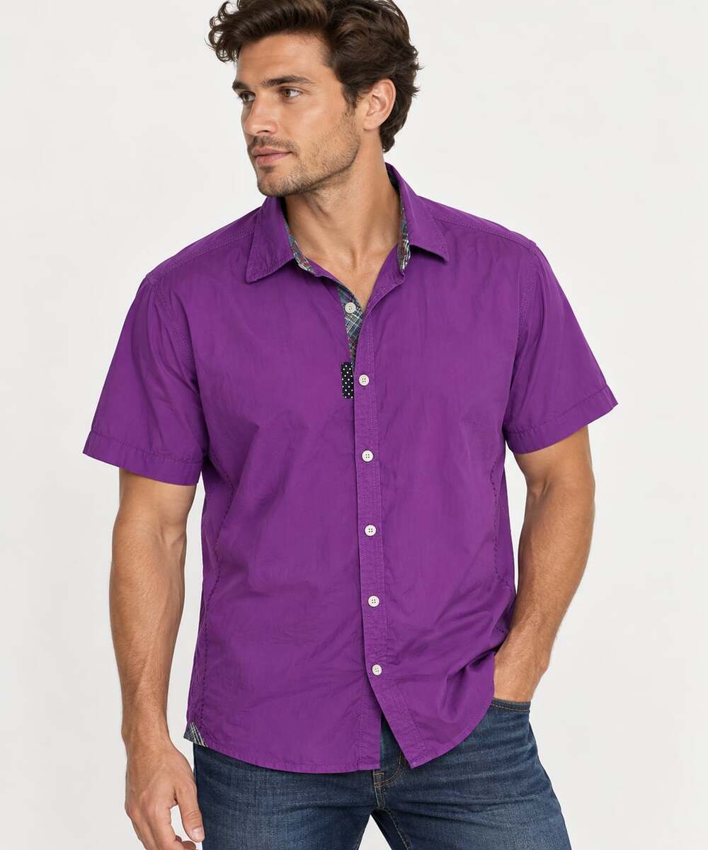 Robert Graham Jeans Men's Purple Short Sleeve Button Down Shirt Size XL
